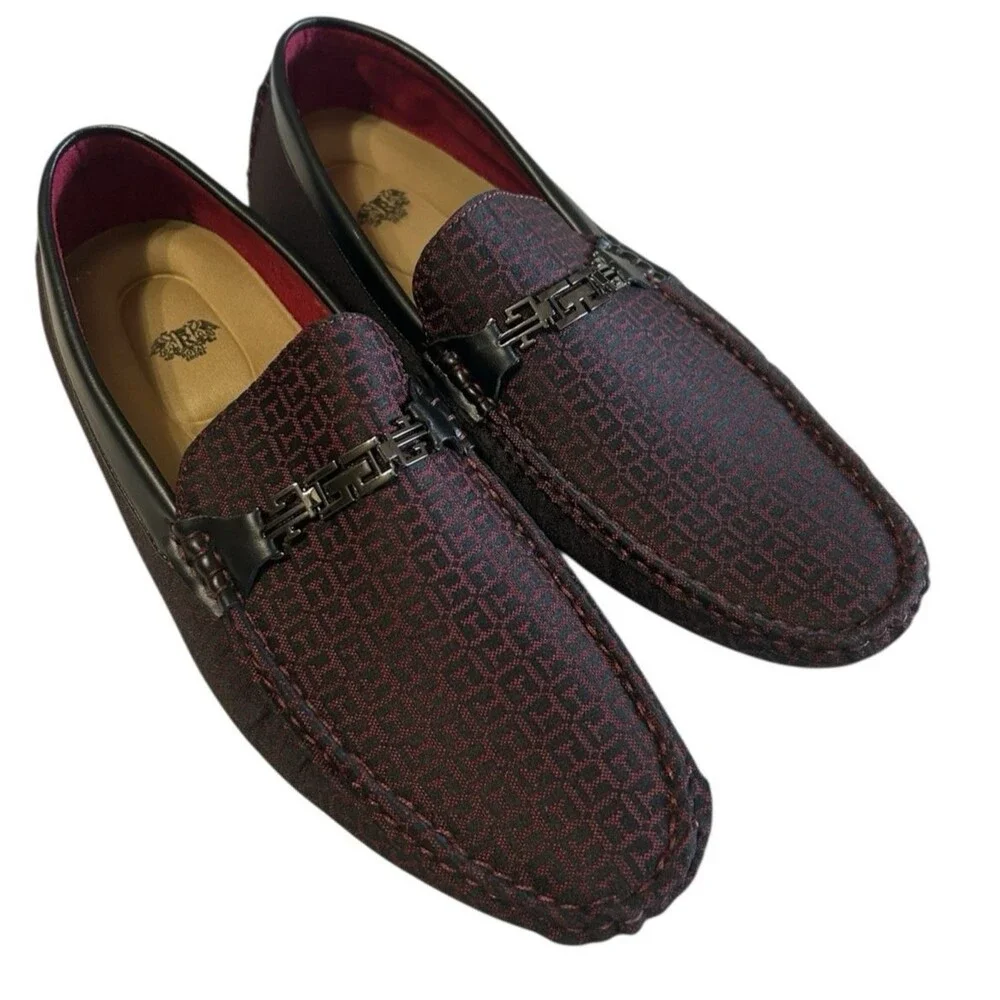 Royal Shoes Mens  Loafer Moccasin Driving Burgundy Black Geo Casual Size 12